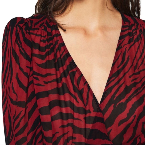 New Ba&sh Women's Red Saphir Wrap-effect Tiger-print Georgette Dress Small - Picture 12 of 13